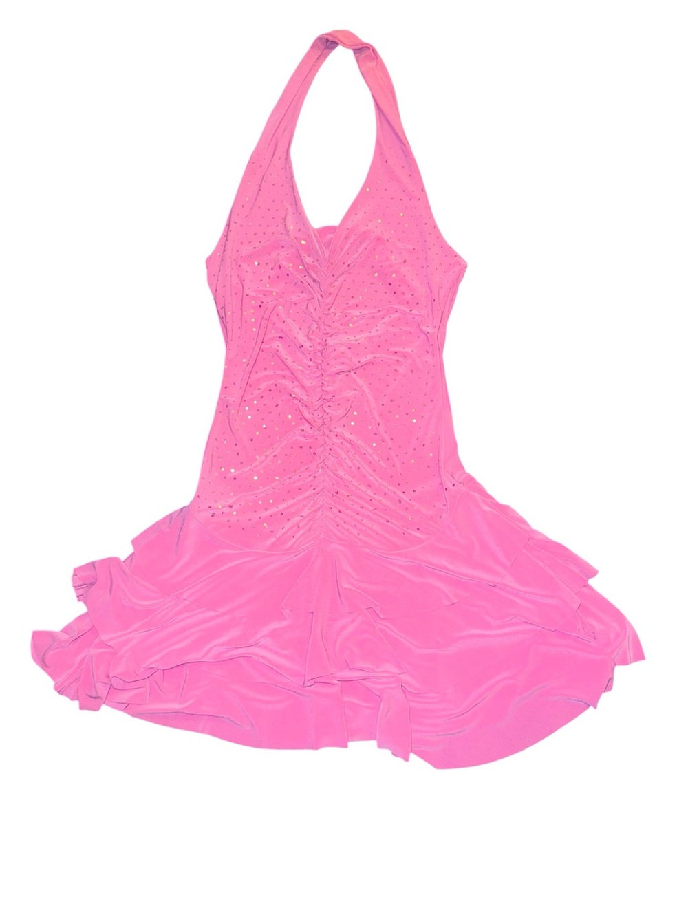 Y2K Halter Pink Dance Dress with Sparkle Accents